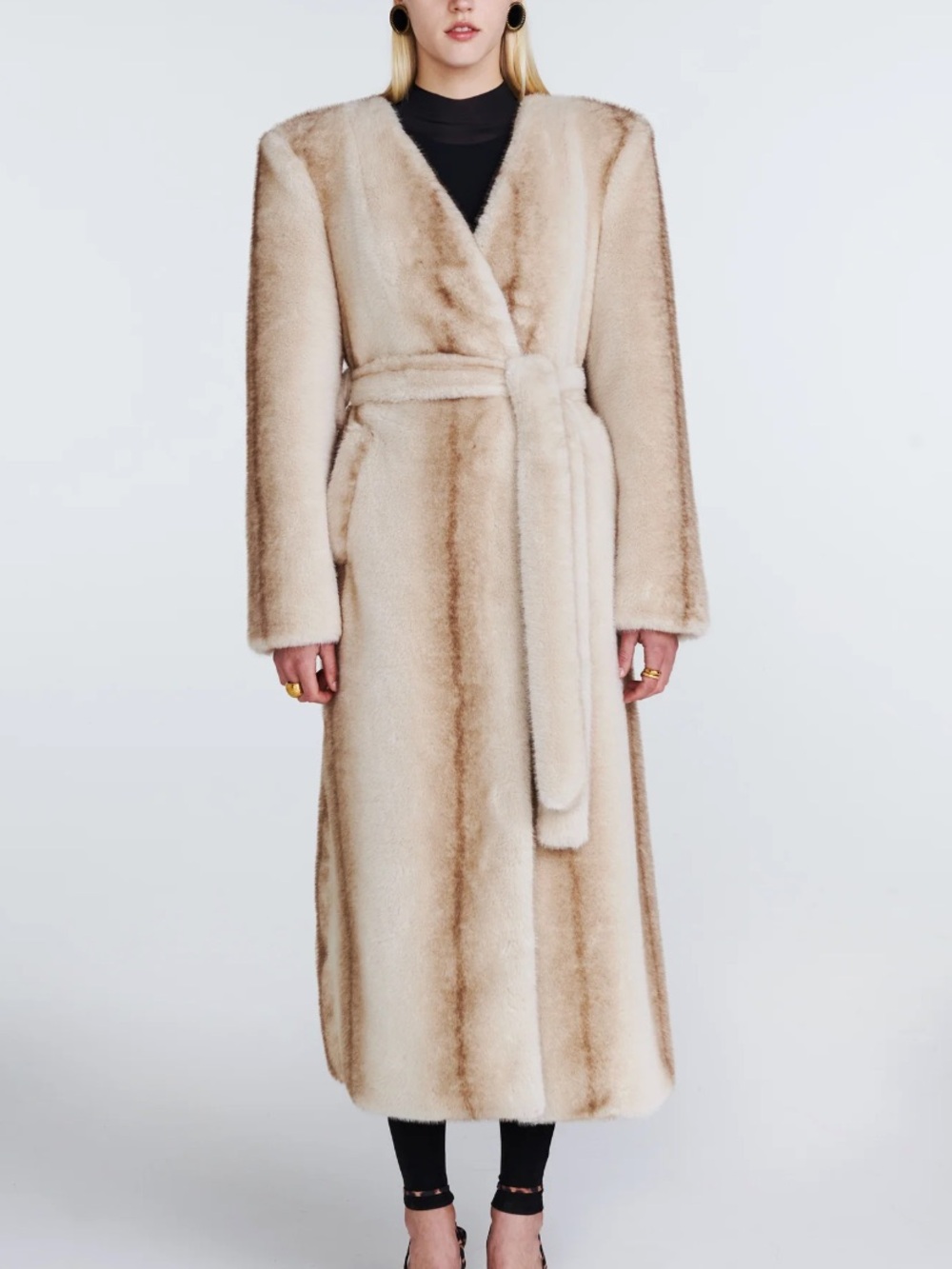 Ducie olivia faux fur coat cream striped